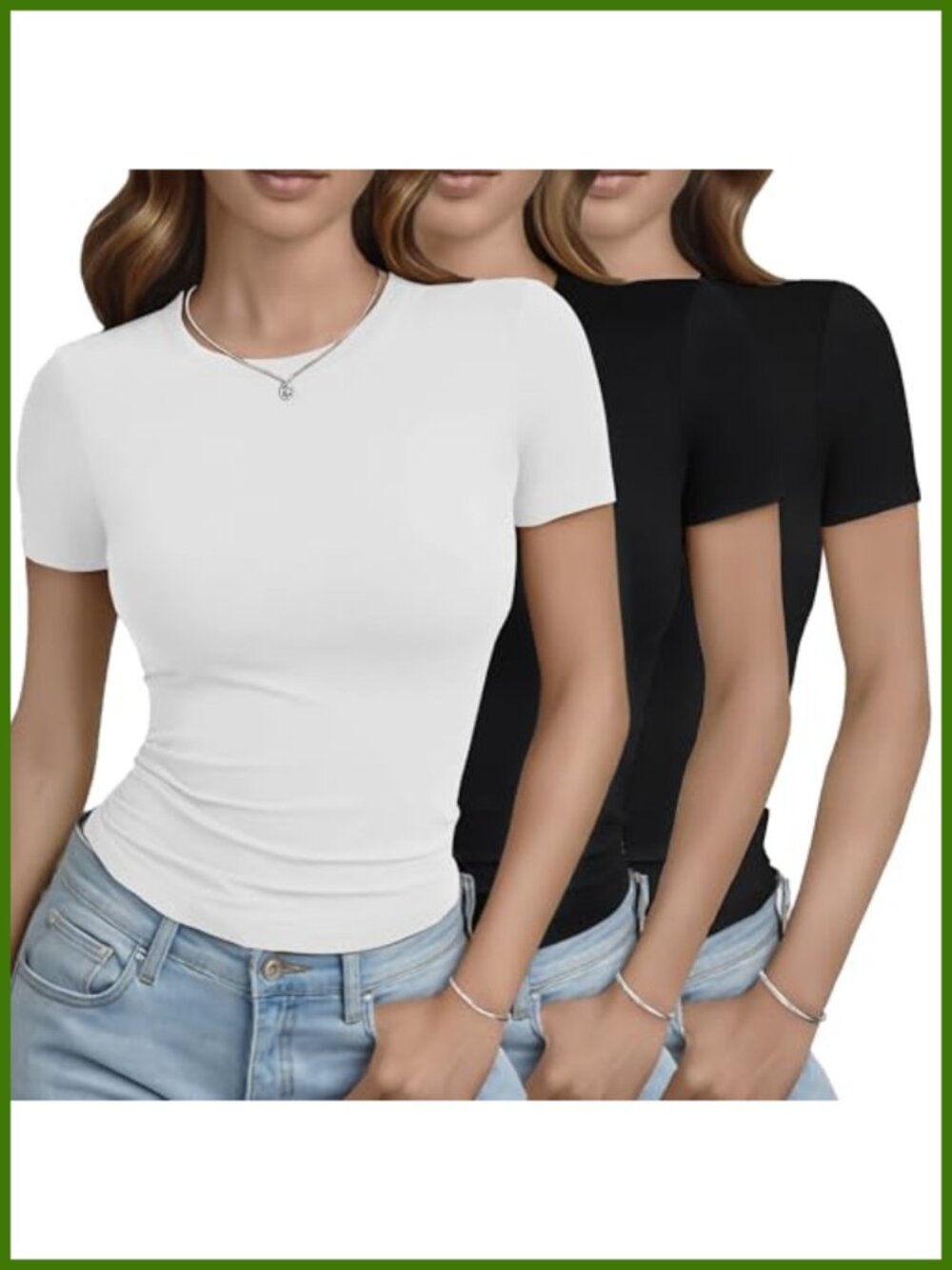 3 Pack Women's Basic Tees Short Sleeve Crop Top Slim Fit Crew Neck